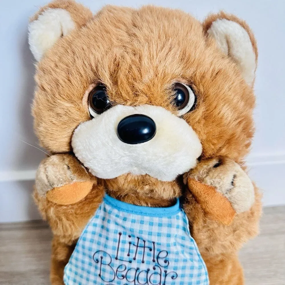 Vintage Little Beggar Bear Bib 1984 Applause Plush Stuffed Animal 12